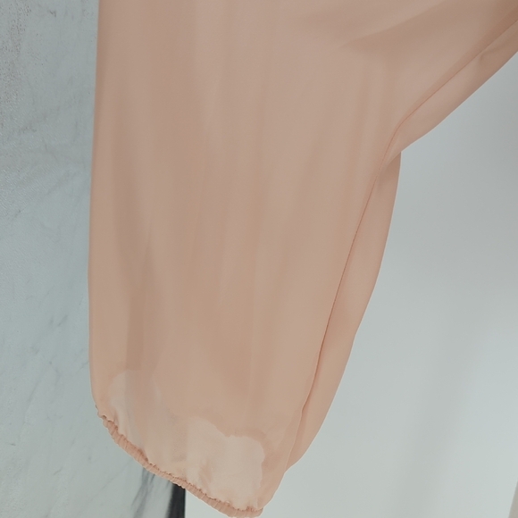 01444 Kenneth Cole Satin Chiffon Bow Top Blouse Pink Size XL preppy victorian - Picture 6 of 9